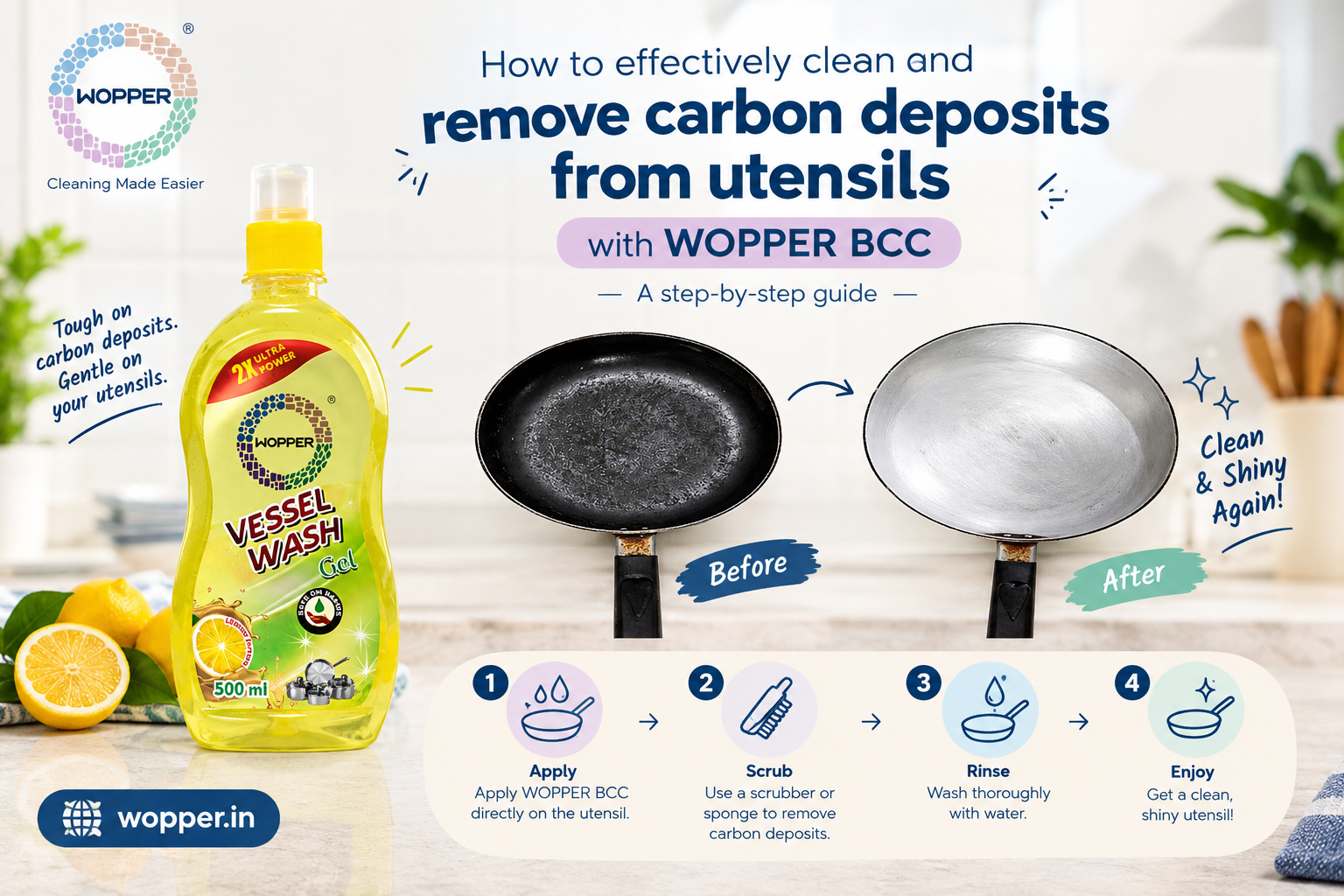How to effectively clean and remove carbon deposits from utensils with WOPPER BCC: A step-by-step guide